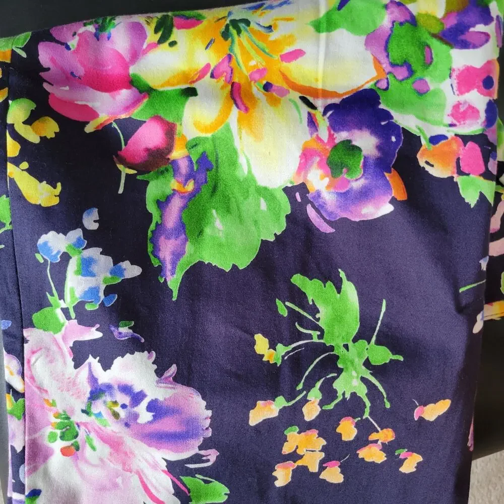 LAUREN  RALPH LAUREN Petite Floral Navy Pencil Skirt Knee Length Size PL